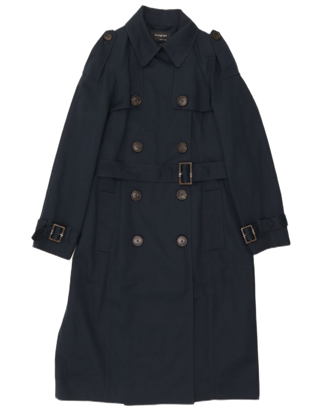 Marks & Spencer Womens Trench Coat UK 12 Medium Navy Blue Cotton