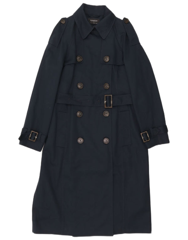 Marks & Spencer Womens Trench Coat UK 12 Medium Navy Blue Cotton