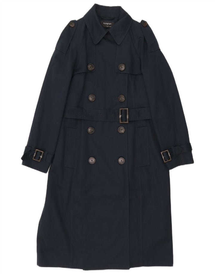 Marks & Spencer Womens Trench Coat UK 12 Medium Navy Blue Cotton