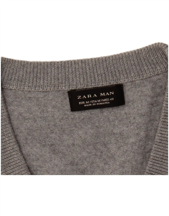 Zara Mens Cardigan Sweater Medium Grey Flecked
