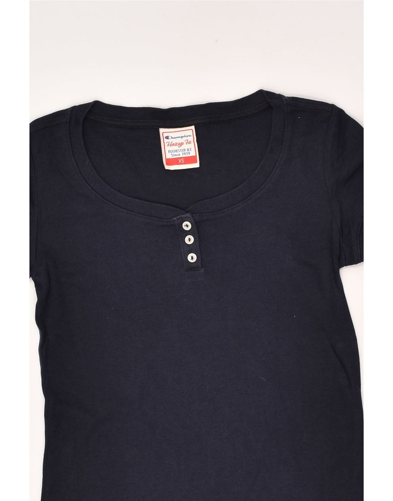 CHAMPION Womens Blouse Top UK 4 XS Navy Blue | Vintage Champion | Thrift | Second-Hand Champion | Used Clothing | Messina Hembry 