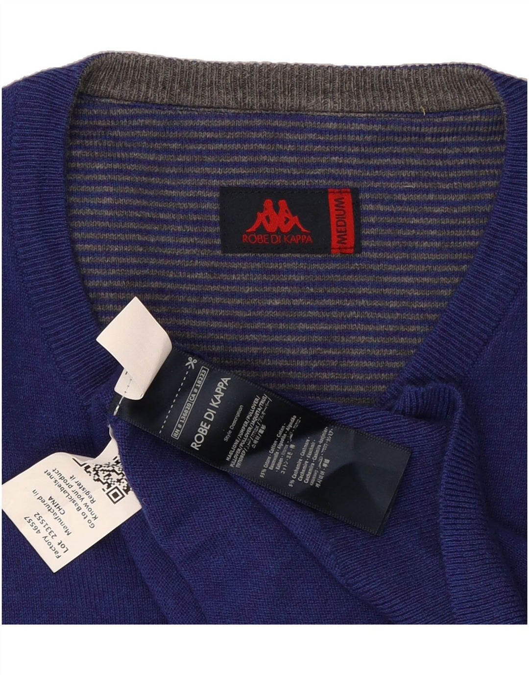 KAPPA Mens V-Neck Jumper Sweater Medium Blue Cotton Vintage Kappa and Second-Hand Kappa from Messina Hembry 