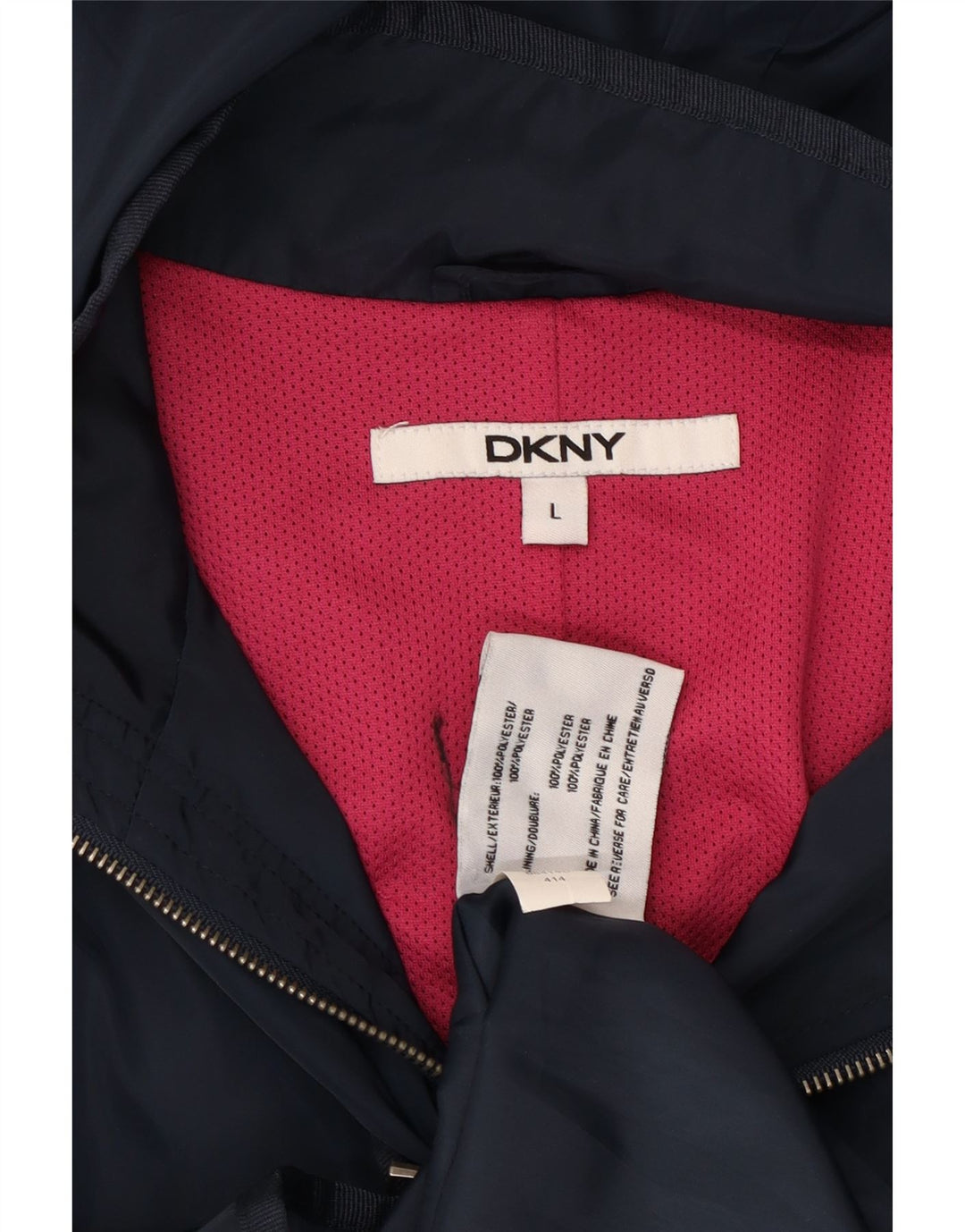 DKNY Womens Hooded Windbreaker Coat UK 16 Large Navy Blue Polyester
