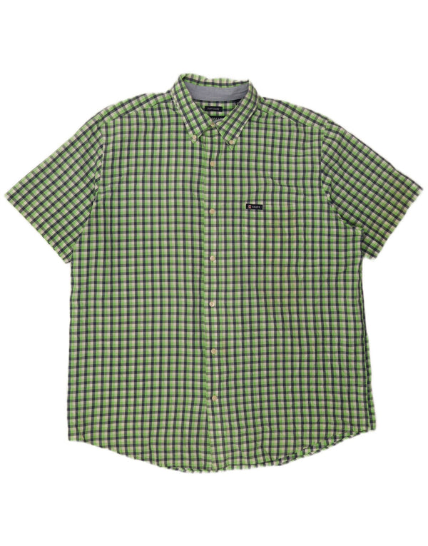 Chaps Mens Easy Care Short Sleeve Shirt XL Green Check Cotton