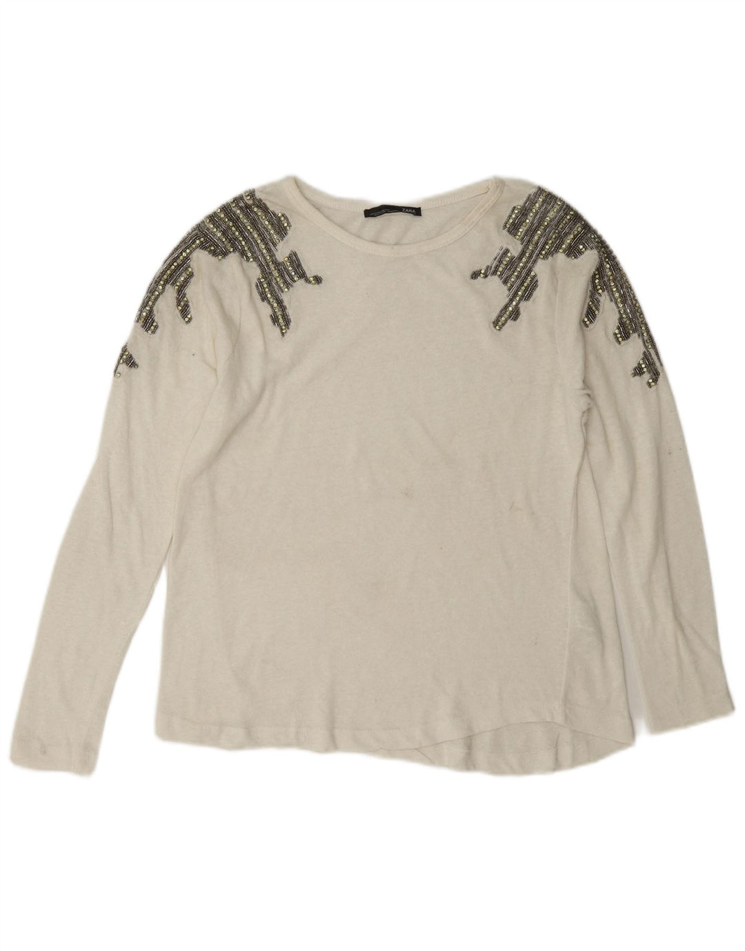 Zara Womens Top Long Sleeve UK 10 Small White Cotton