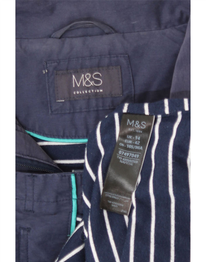 Marks & Spencer Womens Hooded Parka Jacket UK 14 Large Navy Blue Polyester