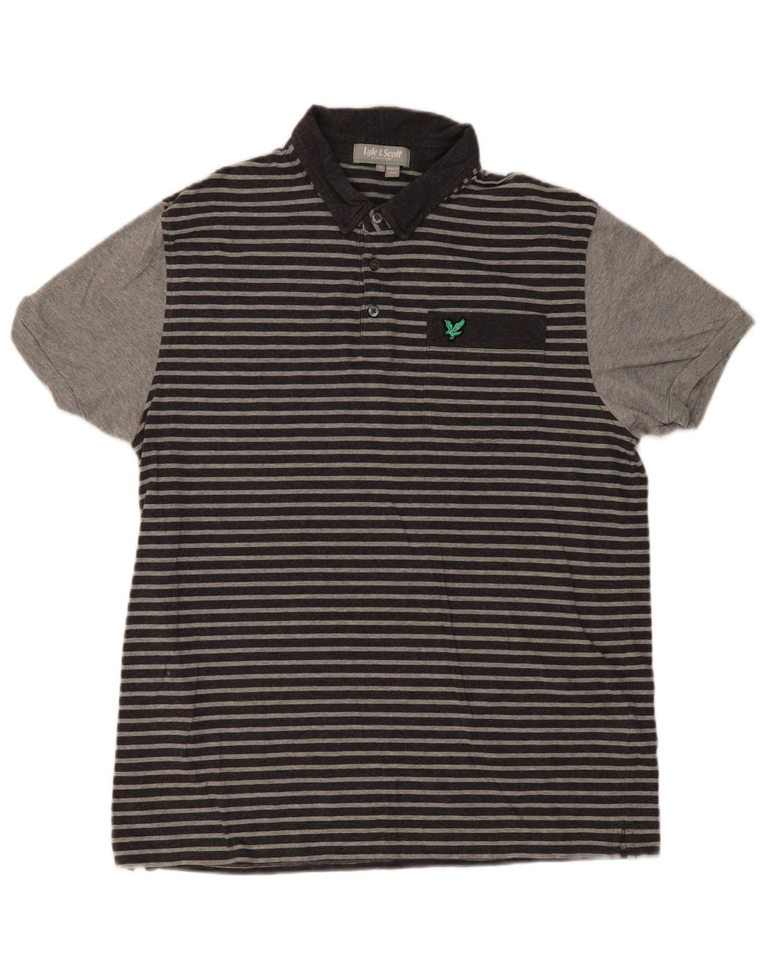 Lyle & Scott Mens Polo Shirt XL Grey Striped Cotton