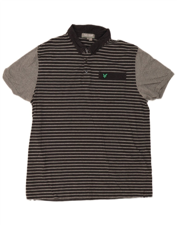 Lyle & Scott Mens Polo Shirt XL Grey Striped Cotton
