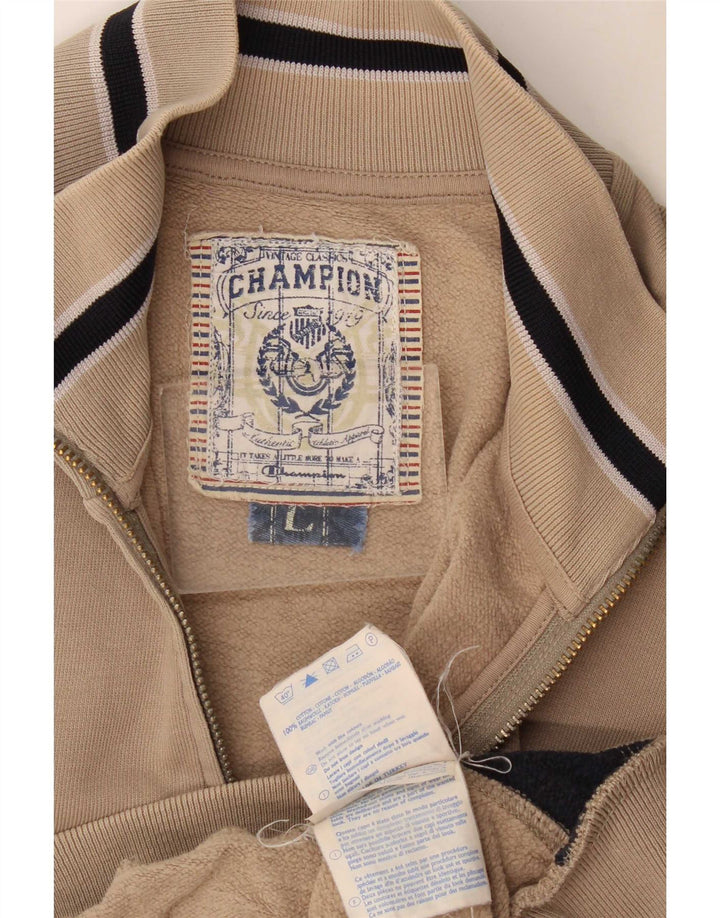 Champion Mens Tracksuit Top Jacket Large Beige Colourblock Cotton