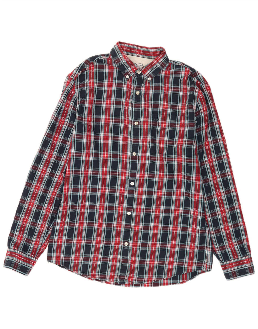 Penguin Mens Shirt Medium Navy Blue Check Cotton