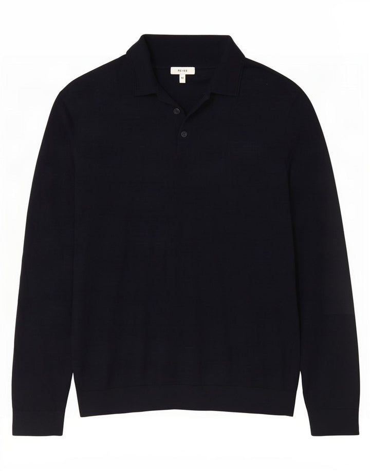 Reiss Mens Polo Neck Jumper Sweater Medium Navy Blue Wool