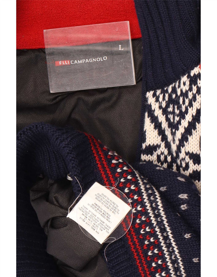 Campagnolo Mens Cardigan Sweater Large Navy Blue Fair Isle Wool