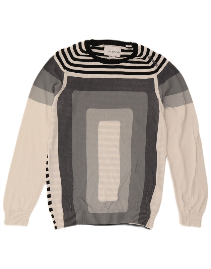 Energie Mens Crew Neck Jumper Sweater Small Grey Colourblock