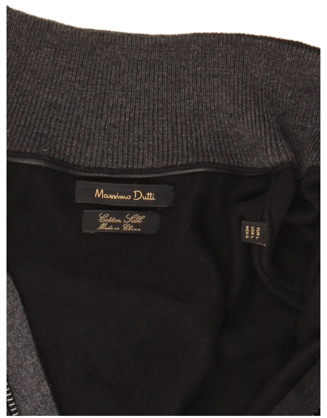 Massimo Dutti Mens Full Zip Cardigan Sweater Large Black Cotton