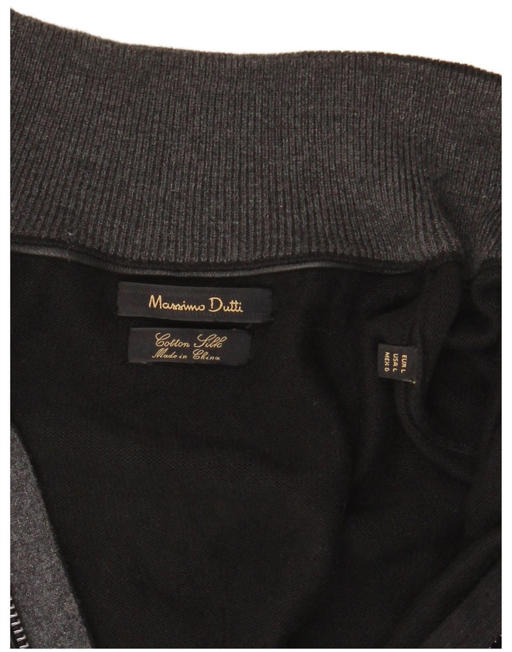 Massimo Dutti Mens Full Zip Cardigan Sweater Large Black Cotton