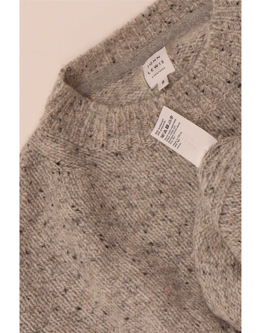John Lewis Womens Crew Neck Jumper Sweater UK 8 Small Grey Flecked