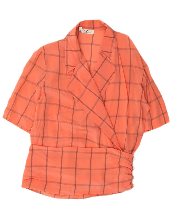 MANI Womens Crop Blouse Top IT 42 Medium Orange Check Acetate