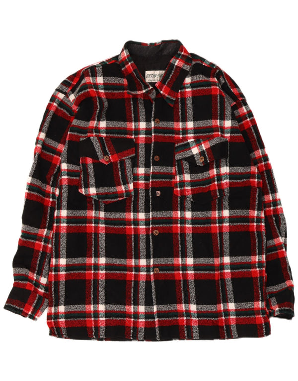 Vintage Mens Flannel Shirt 2XL Black Plaid Polyester