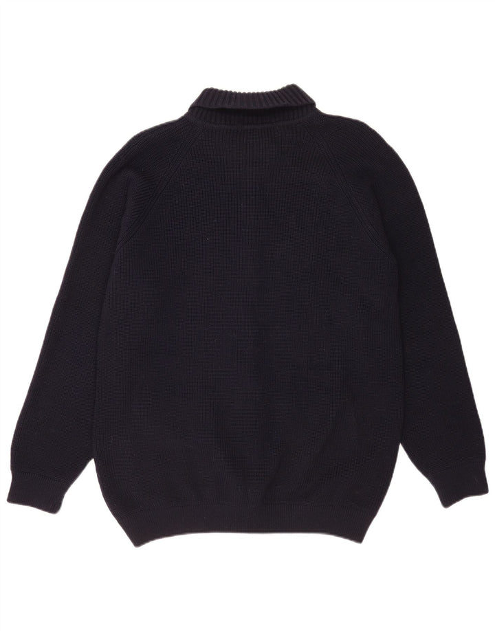 Vintage Mens Cardigan Sweater Medium Navy Blue Virgin Wool