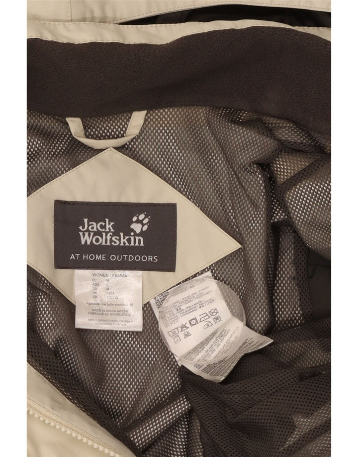 JACK WOLFSKIN Womens Hooded Rain Jacket UK 12/14 Medium Beige Polyamide