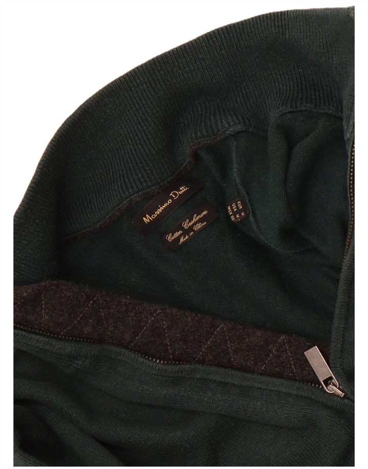 Massimo Dutti Mens Zip Neck Jumper Sweater Medium Green Cotton