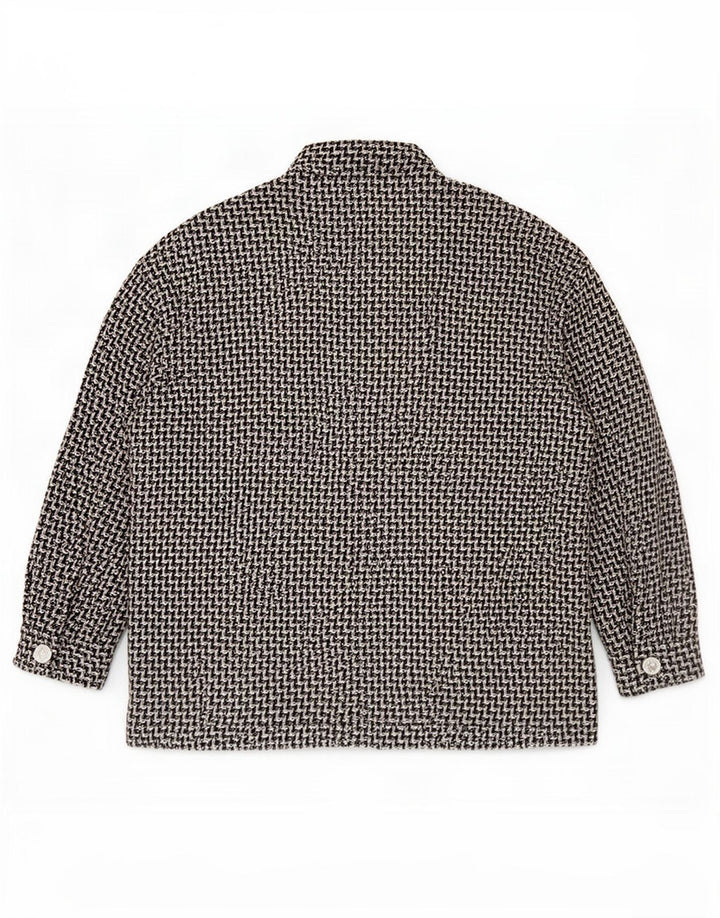 Zara Womens Oversized Bomber Jacket UK 14 Medium Black Houndstooth Cotton