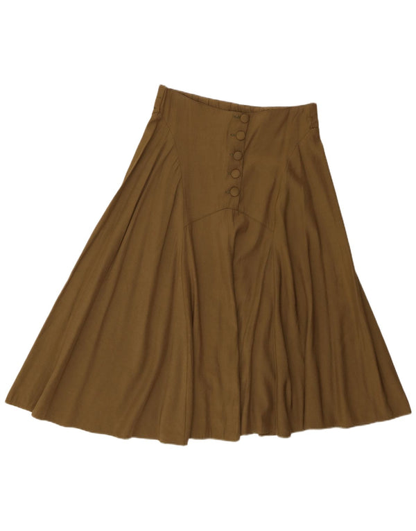 Vintage Womens Flared Skirt Medium W30 Khaki Polyester