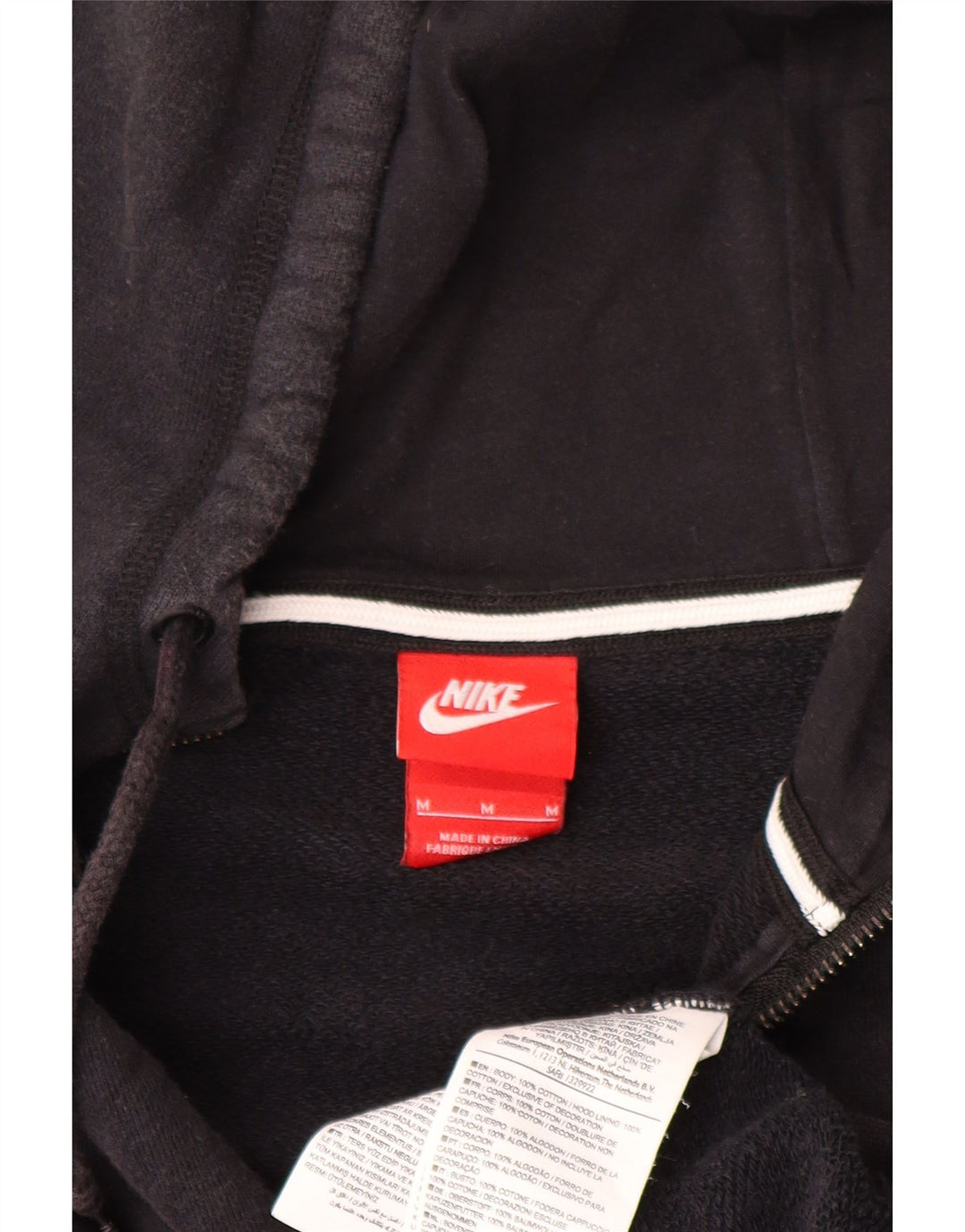 Nike Mens Zip Hoodie Sweater Medium Black Cotton