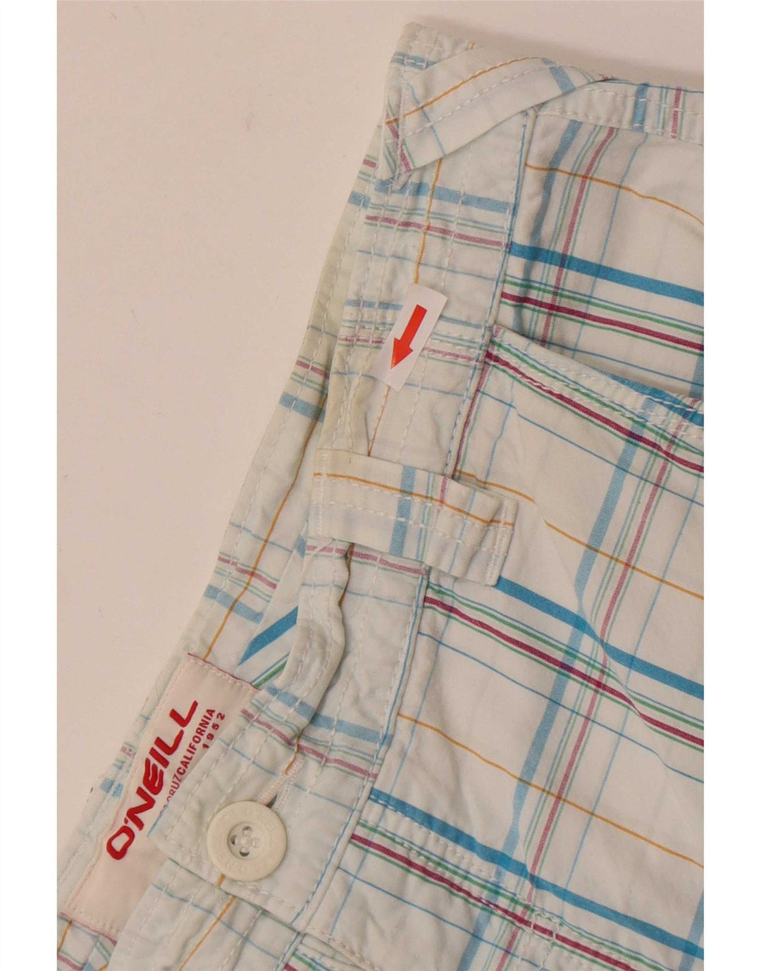 O'Neill Mens Cargo Shorts W34 Large Blue Check Cotton