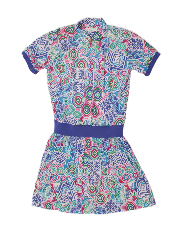 ST MICHAEL Womens Abstract Pattern Drop Waist Dress EU 42 Large Blue Vintage St Michael and Second-Hand St Michael from Messina Hembry 