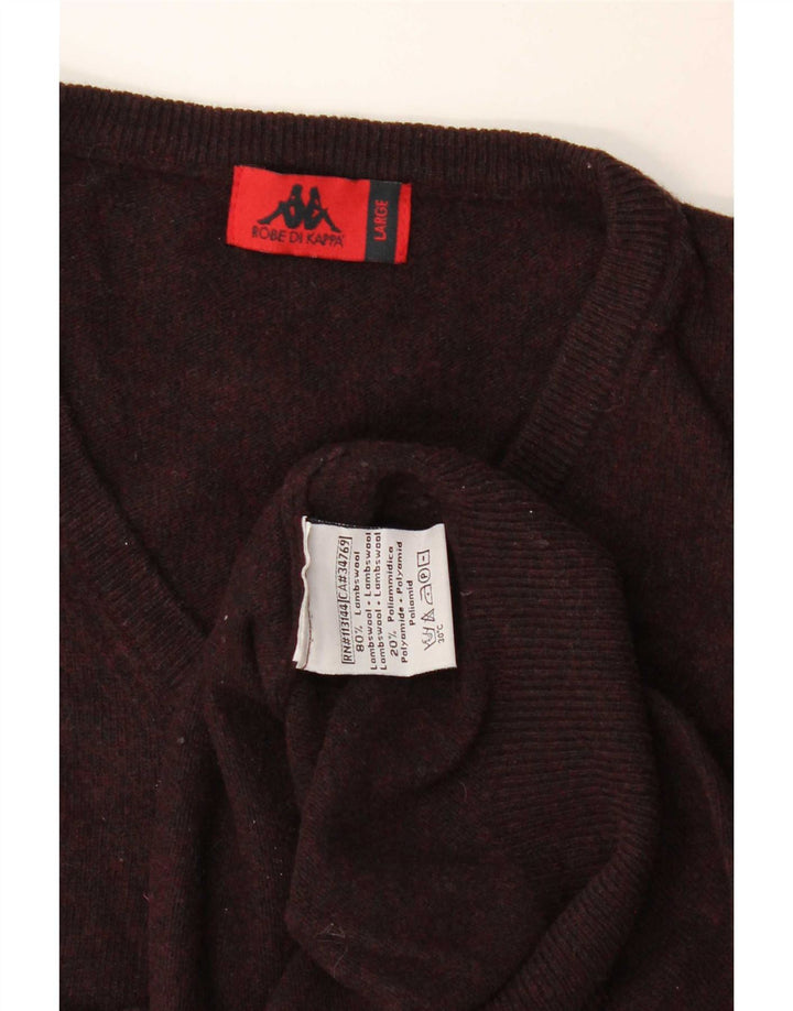 Kappa Mens V-Neck Jumper Sweater Large Burgundy Lambswool