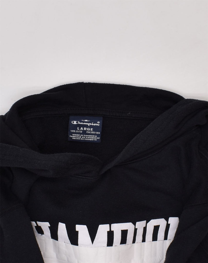 CHAMPION Boys Graphic Hoodie Jumper 11-12 Years Large Black Cotton | Vintage Champion | Thrift | Second-Hand Champion | Used Clothing | Messina Hembry 