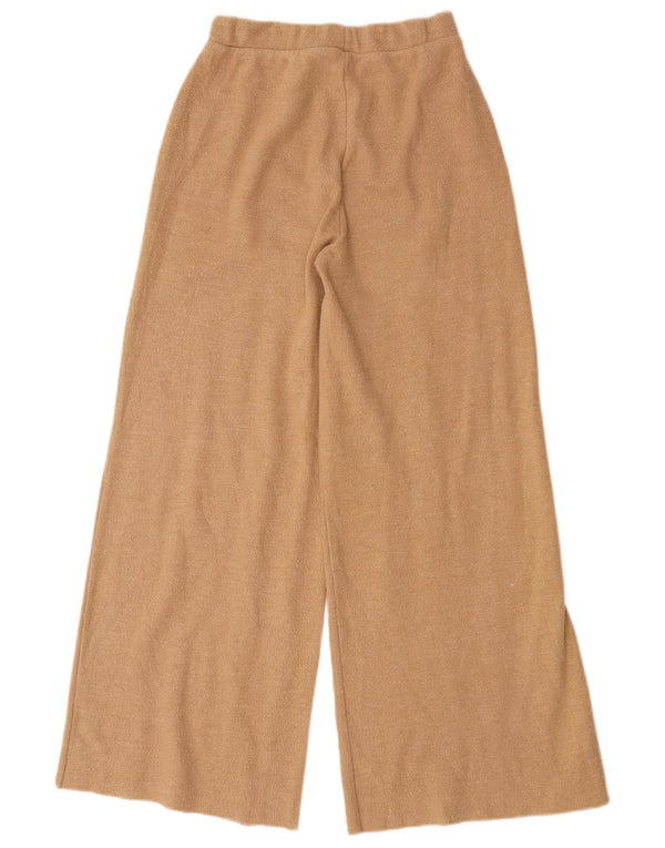 Zara Womens Wide Leg Tracksuit Trousers UK 8 Small Beige Cotton