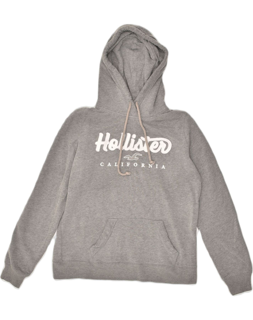 HOLLISTER Womens Graphic Hoodie Jumper UK 14 Medium Grey Cotton | Vintage Hollister | Thrift | Second-Hand Hollister | Used Clothing | Messina Hembry 