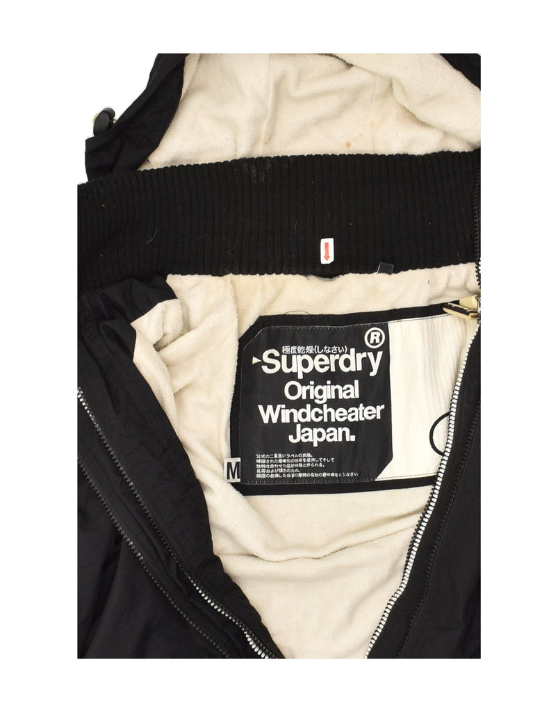 SUPERDRY Womens Hooded Windbreaker Jacket UK 14 Medium Black Nylon | Vintage Superdry | Thrift | Second-Hand Superdry | Used Clothing | Messina Hembry 