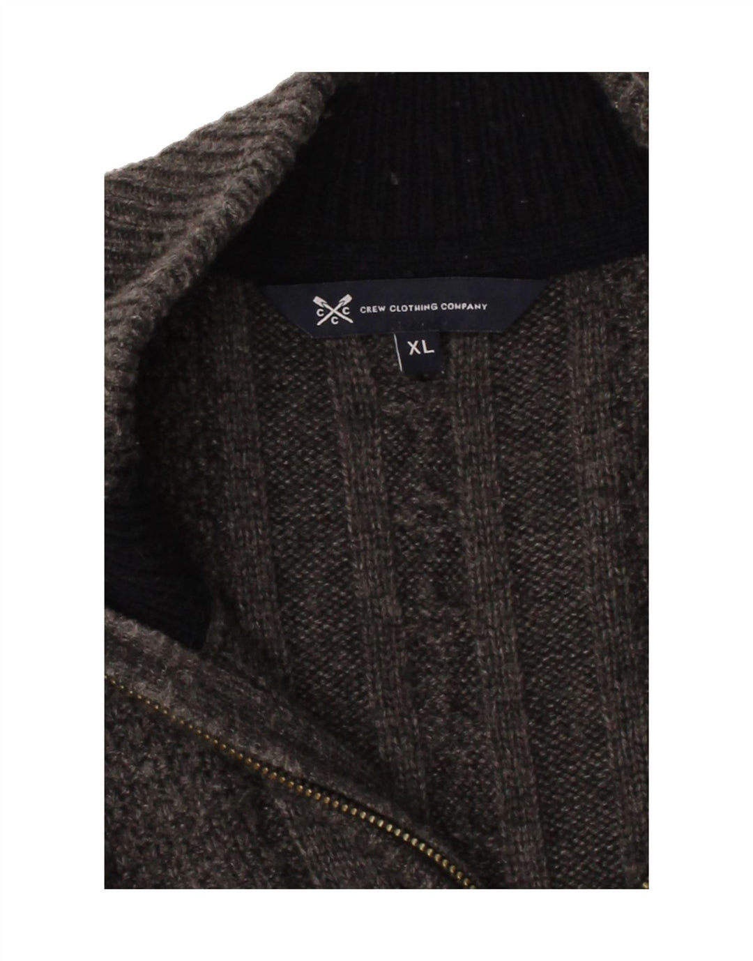 CREW CLOTHING Mens Zip Neck Jumper Sweater XL Grey Wool Vintage Crew Clothing and Second-Hand Crew Clothing from Messina Hembry 