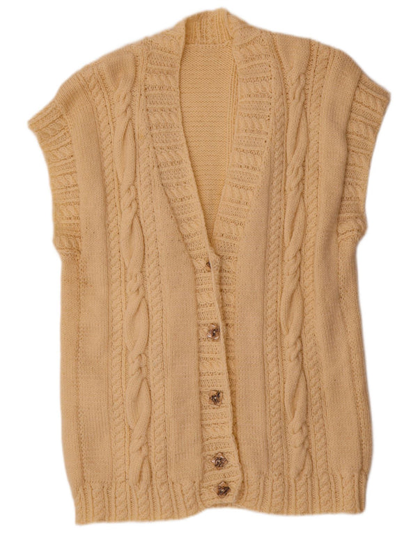 Vintage Womens Sleeveless Cardigan Sweater UK 20 2XL Beige