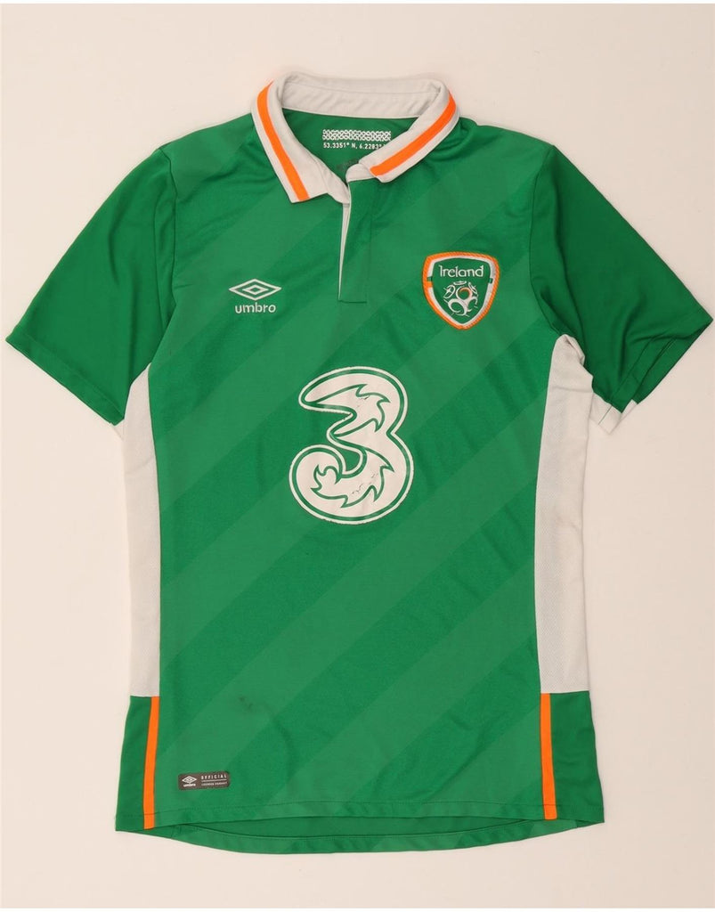 UMBRO Mens IRFU Graphic Polo Shirt Small Green Striped Polyester Vintage Umbro and Second-Hand Umbro from Messina Hembry 