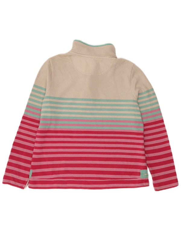 Joules Womens Button Neck Sweatshirt Jumper UK 16 Large White Striped