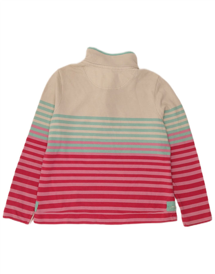 Joules Womens Button Neck Sweatshirt Jumper UK 16 Large White Striped