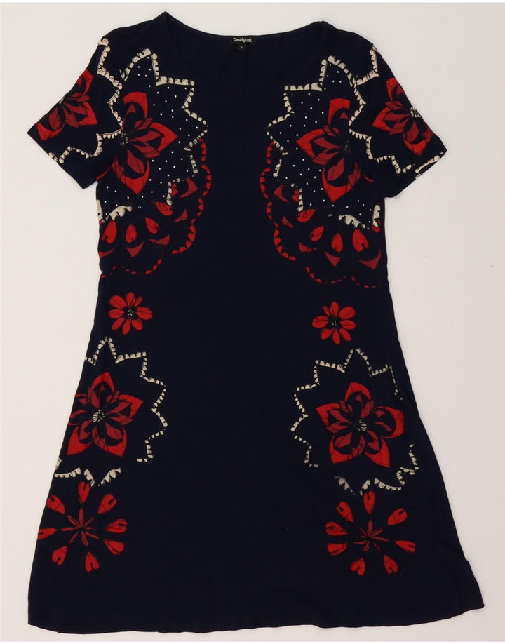 DESIGUAL Womens Graphic A-Line Dress UK 10 Small Navy Blue Floral