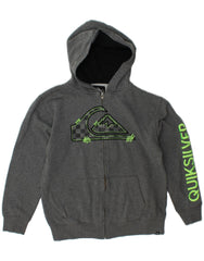 QUIKSILVER Girls Graphic Zip Hoodie Sweater 14-15 Years XL Grey Cotton