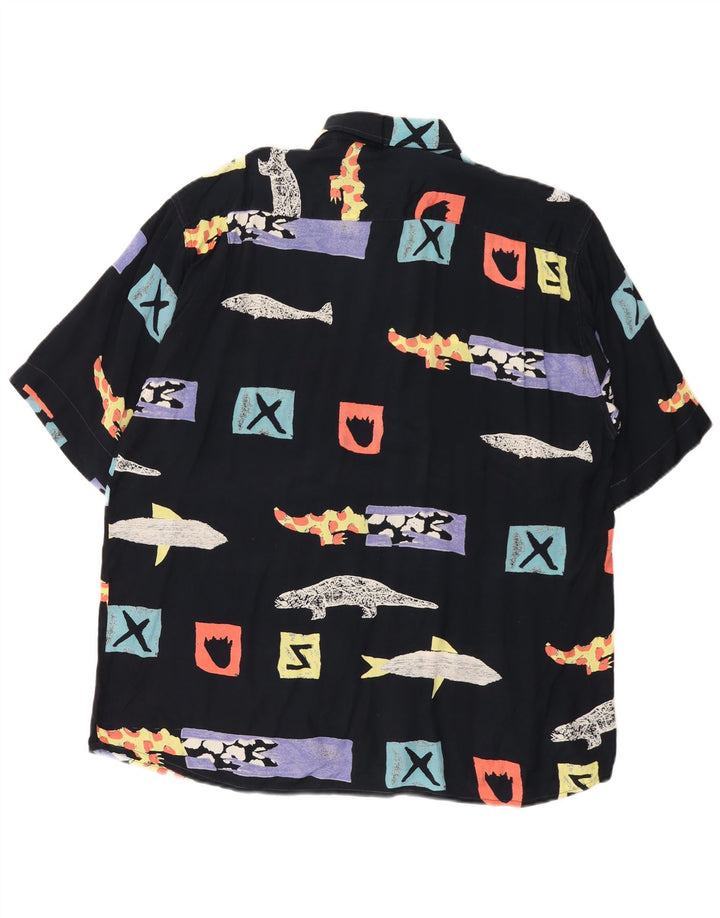 Cotton Club Mens Abstract Pattern Short Sleeve Shirt Large Black Viscose