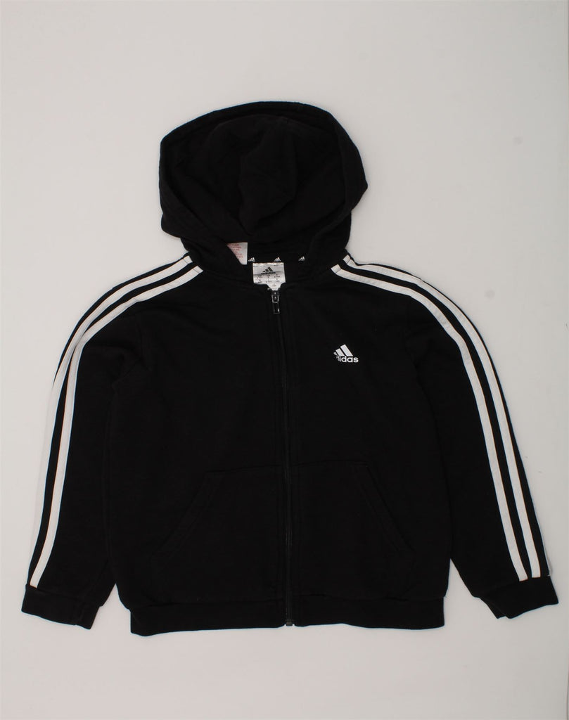 ADIDAS Boys Zip Hoodie Sweater 9-10 Years Black Cotton | Vintage Adidas | Thrift | Second-Hand Adidas | Used Clothing | Messina Hembry 