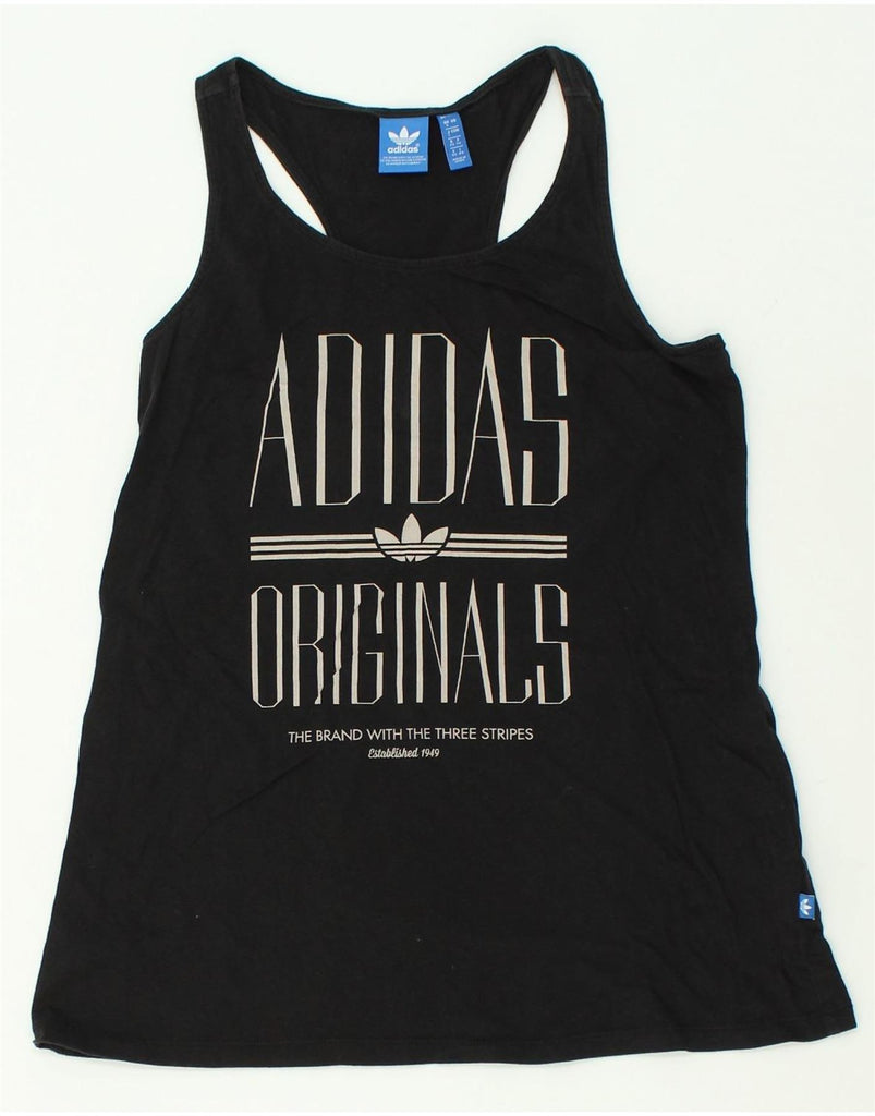 ADIDAS Womens Graphic Vest Top UK 8 Small Black Cotton | Vintage Adidas | Thrift | Second-Hand Adidas | Used Clothing | Messina Hembry 