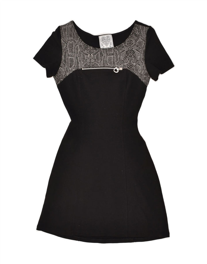 VINTAGE Womens Short Sleeves Basic Dress UK 12 Medium Black Colourblock | Vintage Vintage | Thrift | Second-Hand Vintage | Used Clothing | Messina Hembry 