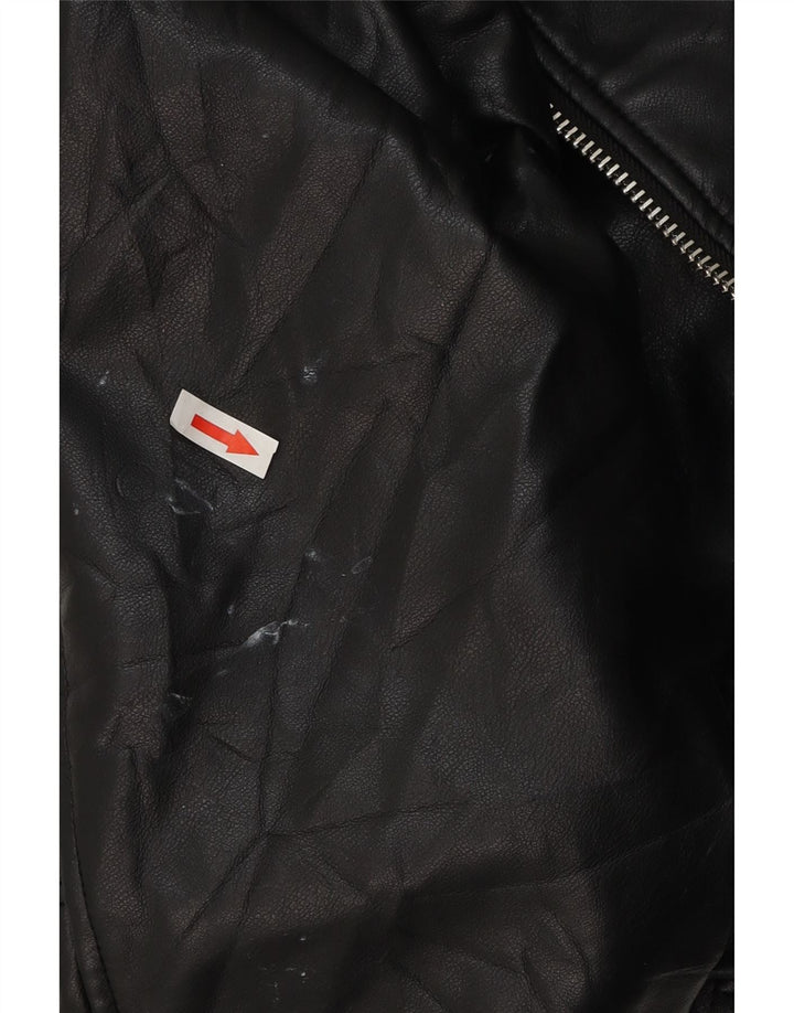 Zara Womens Crop Oversized Faux Leather Biker Jacket UK 10 Small Black