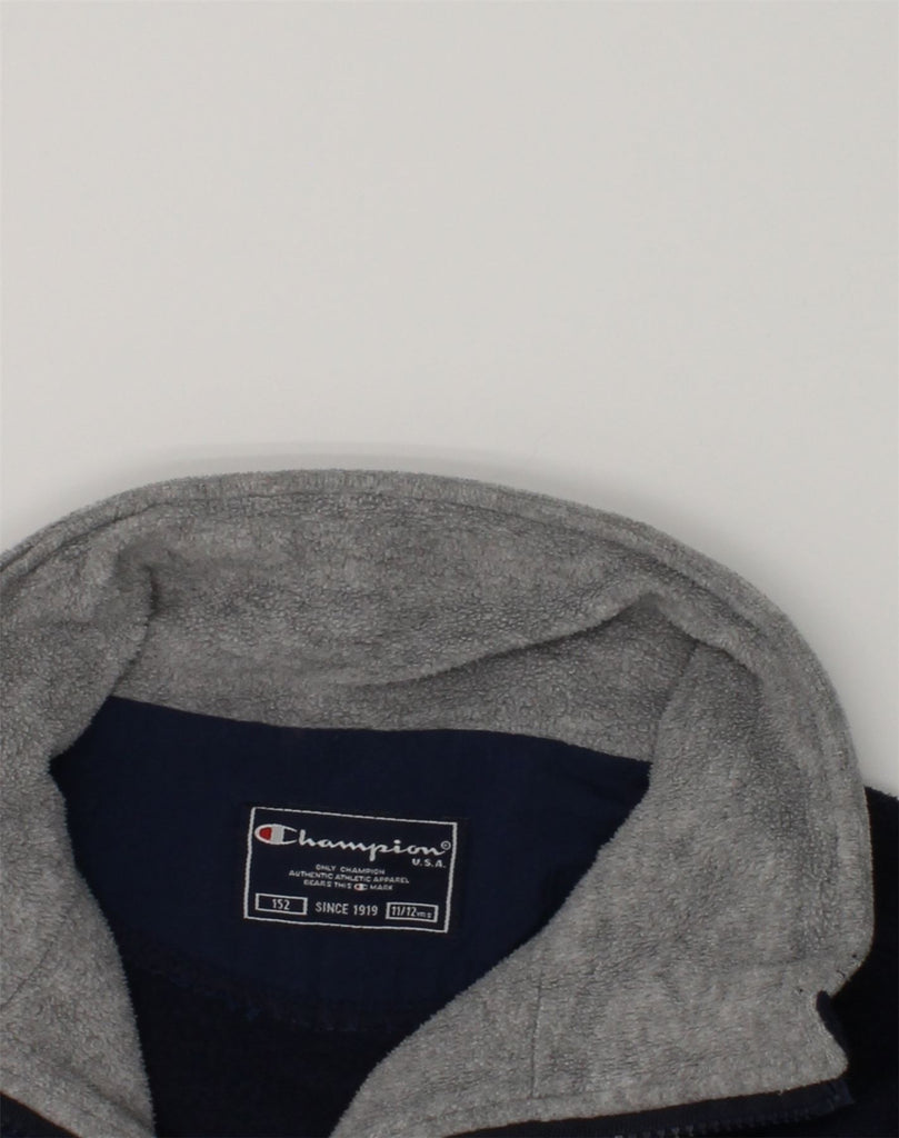 CHAMPION Boys Zip Neck Fleece Jumper 11-12 Years Navy Blue Colourblock | Vintage Champion | Thrift | Second-Hand Champion | Used Clothing | Messina Hembry 