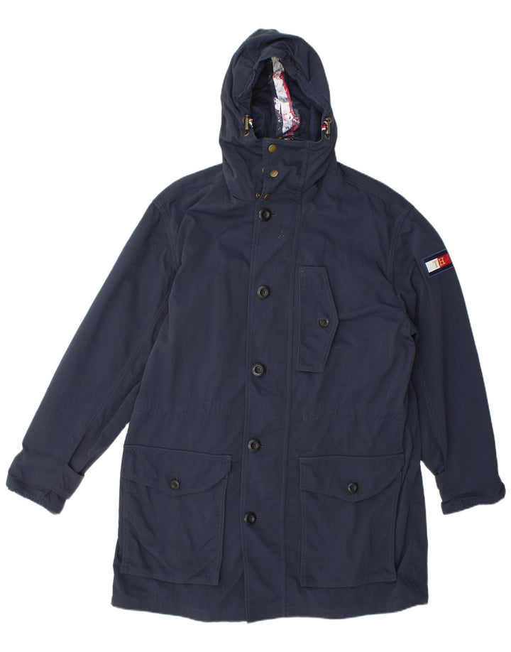 Tommy Hilfiger Mens Hooded Rain Jacket UK 38 Medium Navy Blue Polyamide