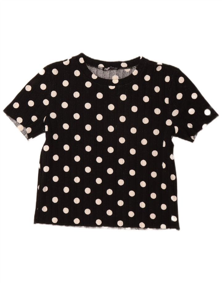 Zara Womens T-Shirt Top UK 14 Large Black Polka Dot